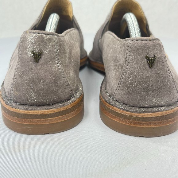 NWOT Trask Womens 7.5 Ali Gray Tan Sueded Leather Loafers Metallic Vibram Sole - Picture 4 of 9